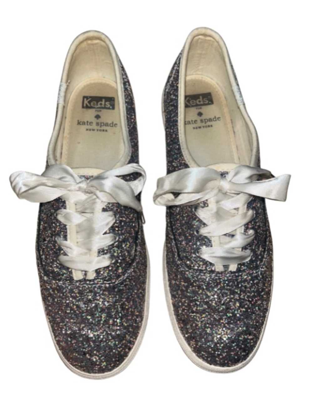 Keds x Kate Spade Champion Silver
Glitter Satin Lace-Up Sneakers - Size 7.5